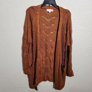 Pink Republic Cardigan Womens Duster Open-Front Pocket Small Rustic Caramel